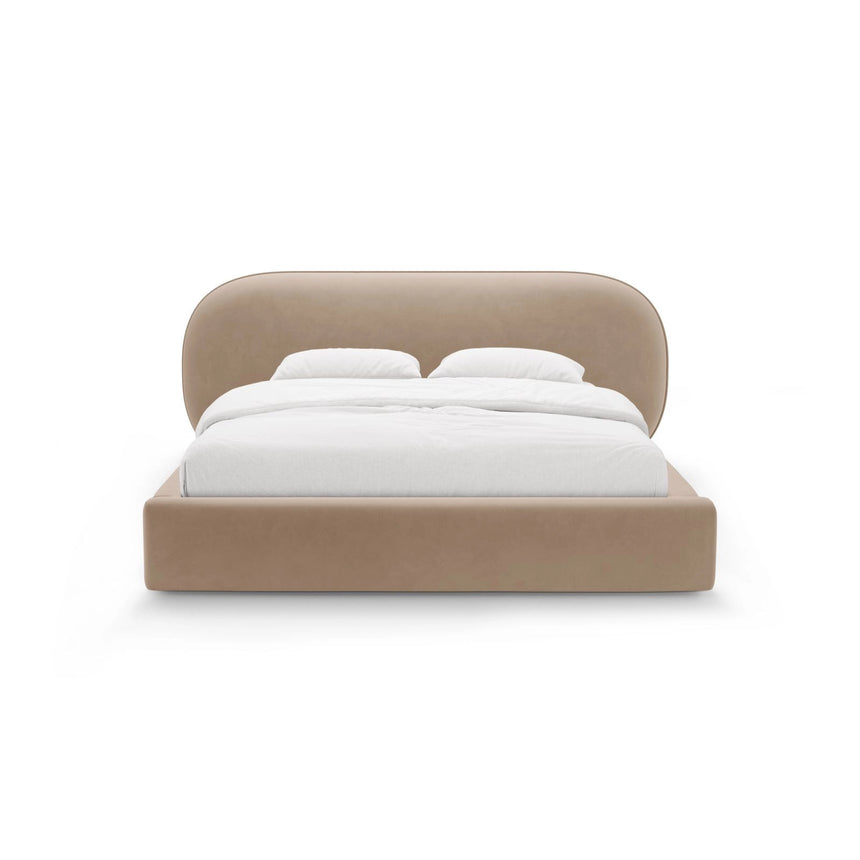 Ovalo Bett mit Kopfteil und Stauraum aus Samt in Mandelbeige (Magic Velvet 2282), 200x200 cm von Micadoni – Bild 2