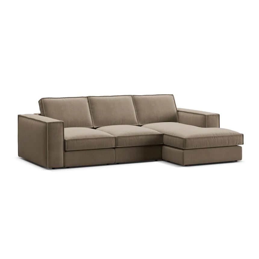 Pola 3-Sitzer Ecksofa, Rechte Seite, aus Samt oder Strukturstoff, 284x158 cm - ZEN ZONE Furniture