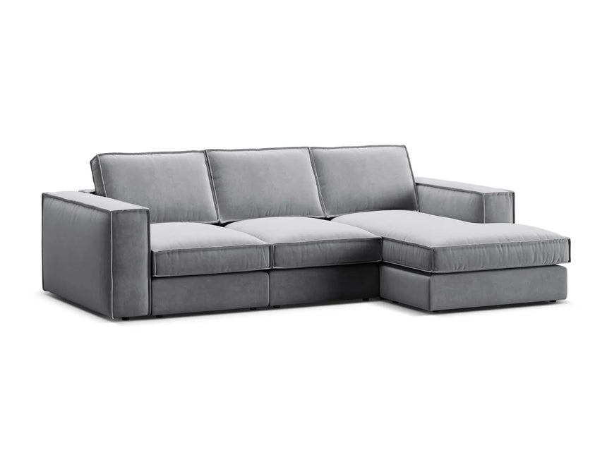 Pola 3-Sitzer Ecksofa, Rechte Seite, aus Samt in Grau (Salvador 17), 284x158 cm von Micadoni – Bild 4