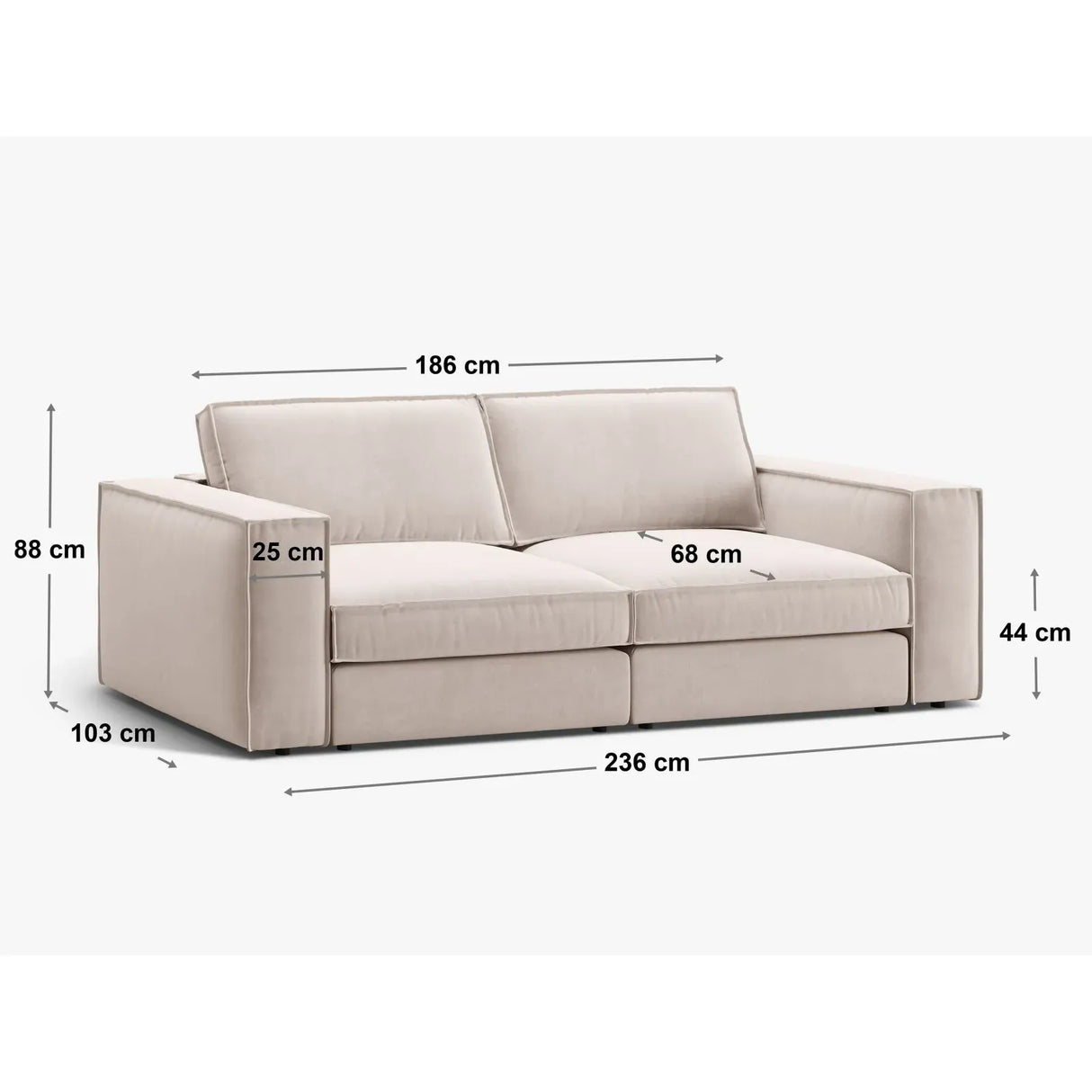Pola 3-Sitzer Sofa aus Samt oder Strukturstoff, 236x103 cm - ZEN ZONE Furniture