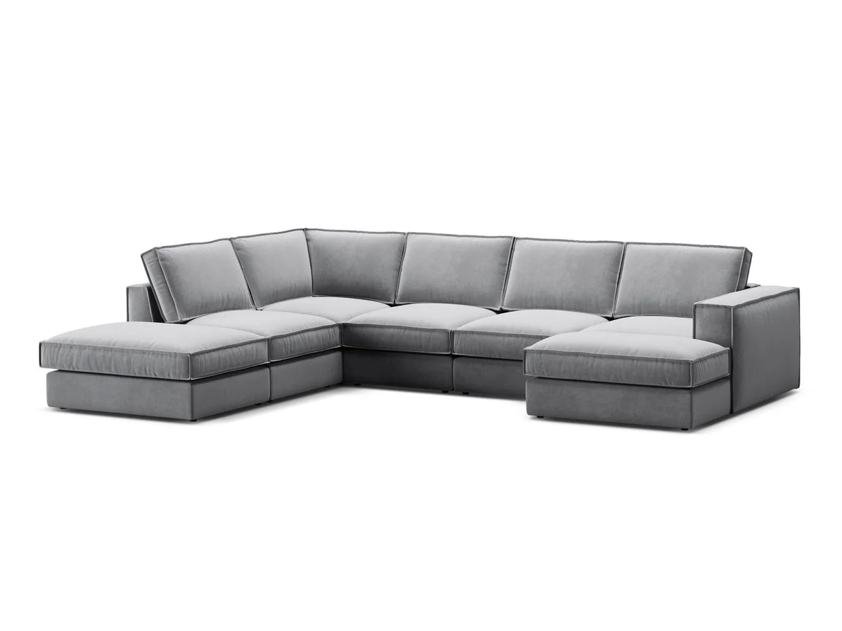 Pola 5-Sitzer Panorama Ecksofa, Linke Seite, aus Samt in Grau (Salvador 17), 362x259 cm von Micadoni – Bild 3
