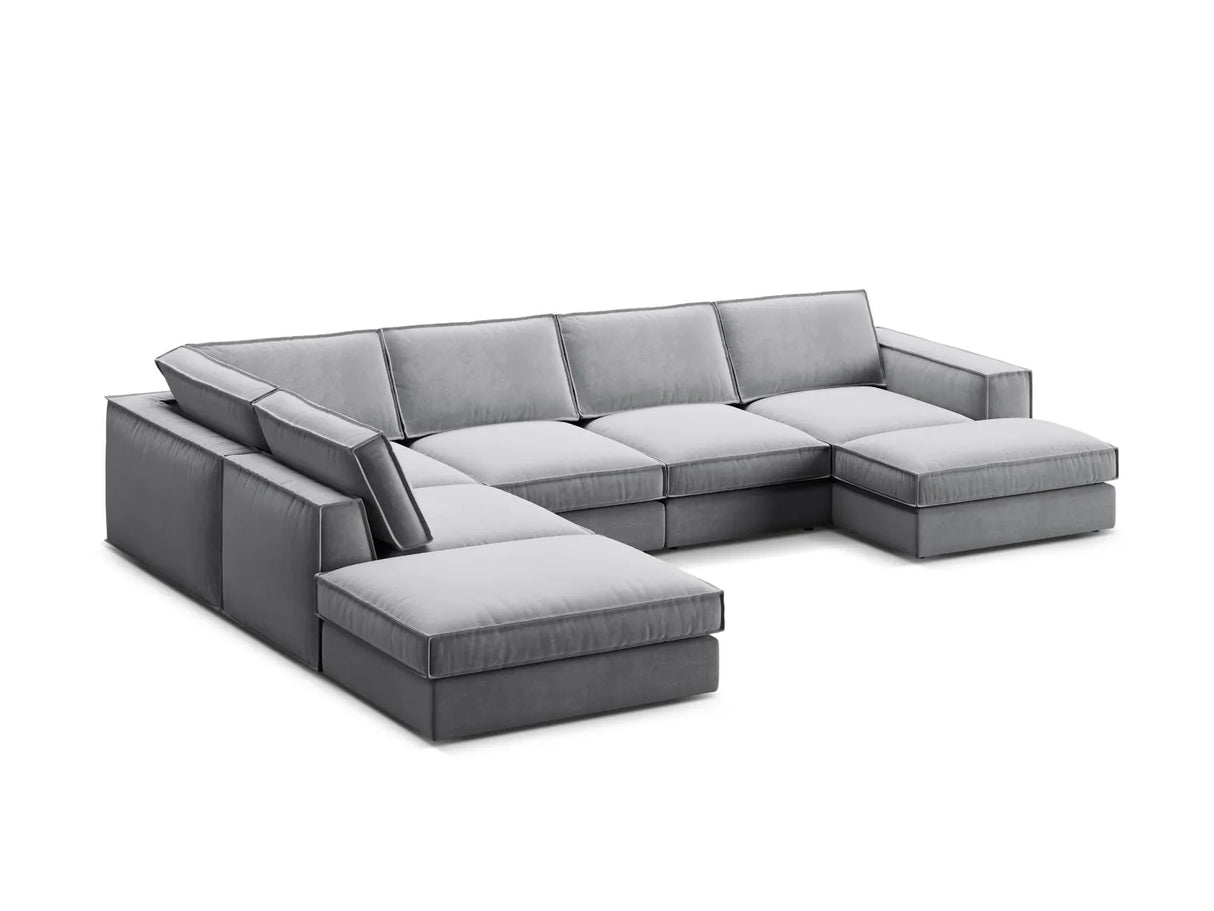 Pola 5-Sitzer Panorama Ecksofa, Linke Seite, aus Samt in Grau (Salvador 17), 362x259 cm von Micadoni – Bild 4