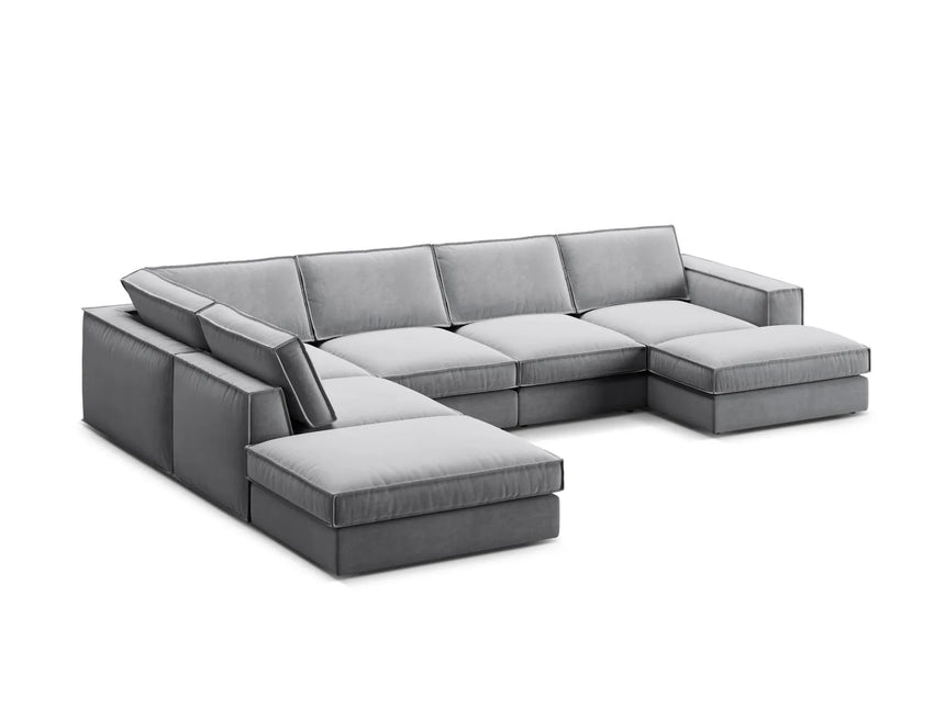Pola 5-Sitzer Panorama Ecksofa, Linke Seite, aus Samt in Grau (Salvador 17), 362x259 cm von Micadoni – Bild 4