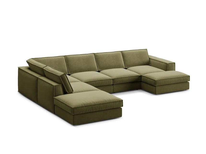 Pola 5-Sitzer Panorama Ecksofa, Linke Seite, aus Samt in Grün (Salvador 8), 362x259 cm von Micadoni – Bild 4