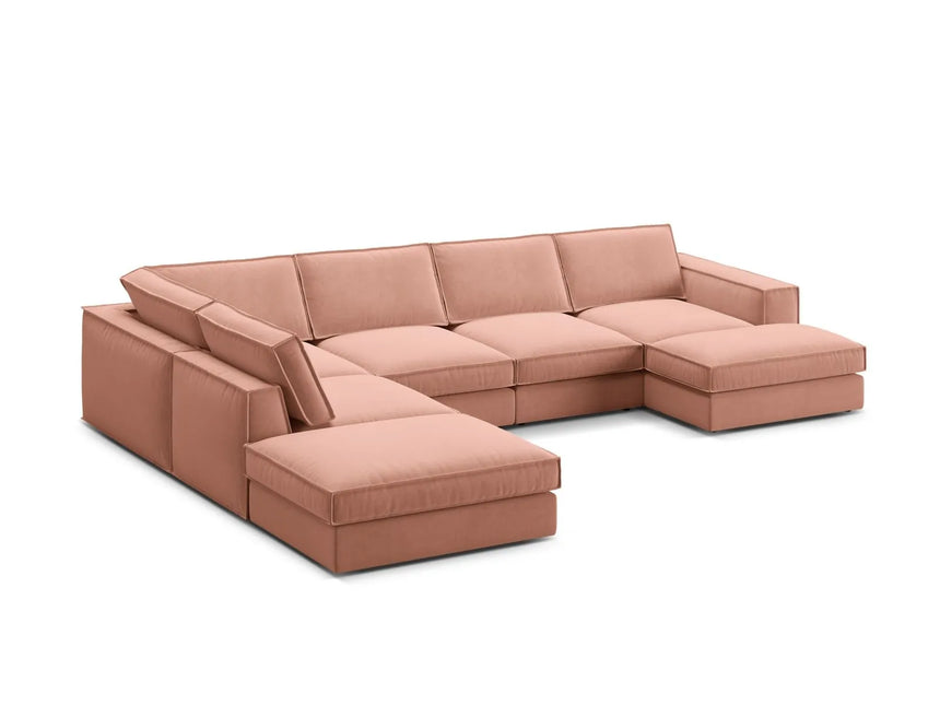 Pola 5-Sitzer Panorama Ecksofa, Linke Seite, aus Samt in Rosa (Salvador 11), 362x259 cm von Micadoni – Bild 4