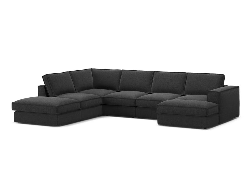 Pola 5-Sitzer Panorama Ecksofa, Linke Seite, aus Strukturierter Stoff in Schwarz (BABEL BLACK), 362x259 cm von Micadoni – Bild 3