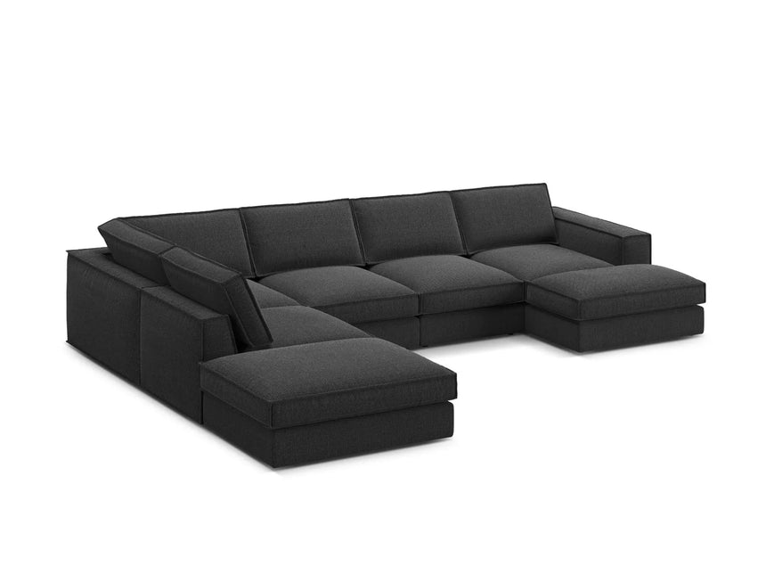 Pola 5-Sitzer Panorama Ecksofa, Linke Seite, aus Strukturierter Stoff in Schwarz (BABEL BLACK), 362x259 cm von Micadoni – Bild 4
