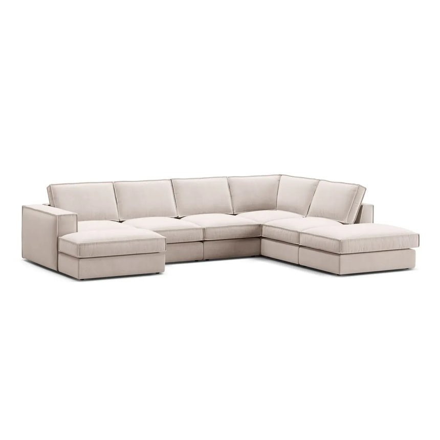 Pola 5-Sitzer Panorama Ecksofa, Rechte Seite, aus Samt in Beige (Salvador 1), 362x259 cm - ZEN ZONE Furniture