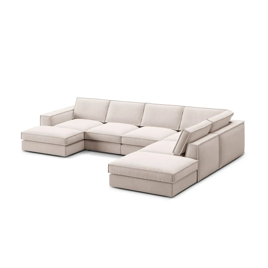 Pola 5-Sitzer Panorama Ecksofa, Rechte Seite, aus Samt in Beige (Salvador 1), 362x259 cm - ZEN ZONE Furniture