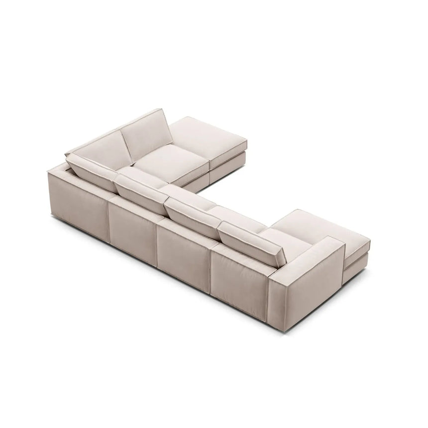 Pola 5-Sitzer Panorama Ecksofa, Rechte Seite, aus Samt in Beige (Salvador 1), 362x259 cm - ZEN ZONE Furniture