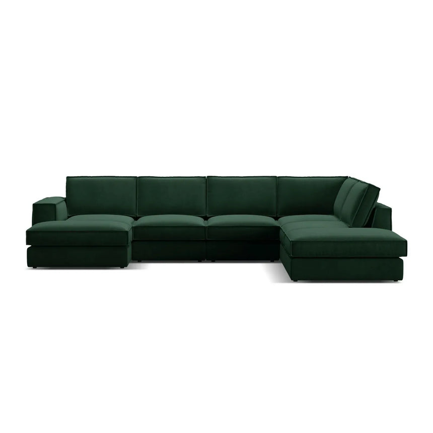 Pola 5-Sitzer Panorama Ecksofa, Rechte Seite, aus Samt in Beige (Salvador 1), 362x259 cm - ZEN ZONE Furniture