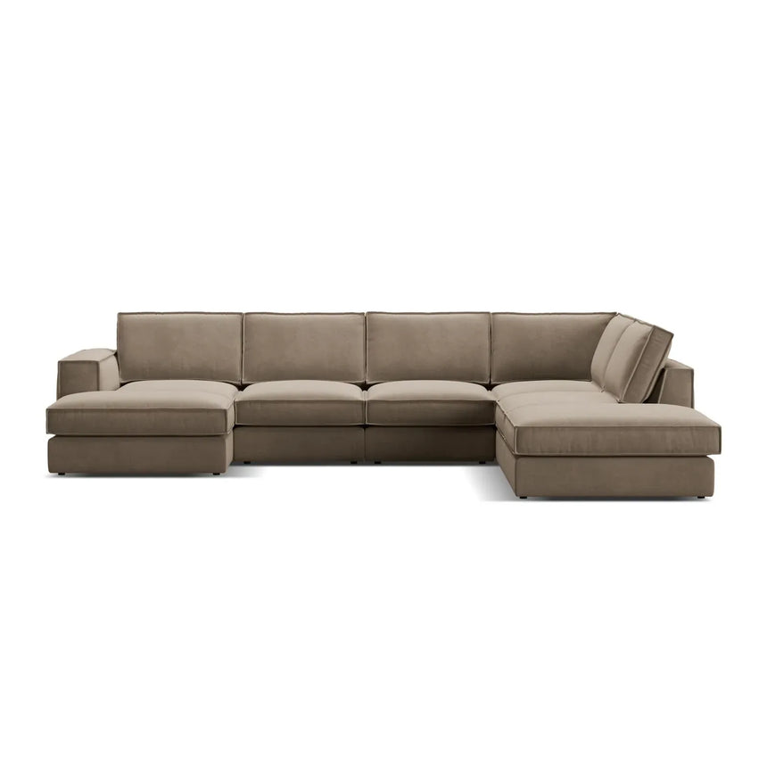 Pola 5-Sitzer Panorama Ecksofa, Rechte Seite, aus Samt in Beige (Salvador 1), 362x259 cm - ZEN ZONE Furniture