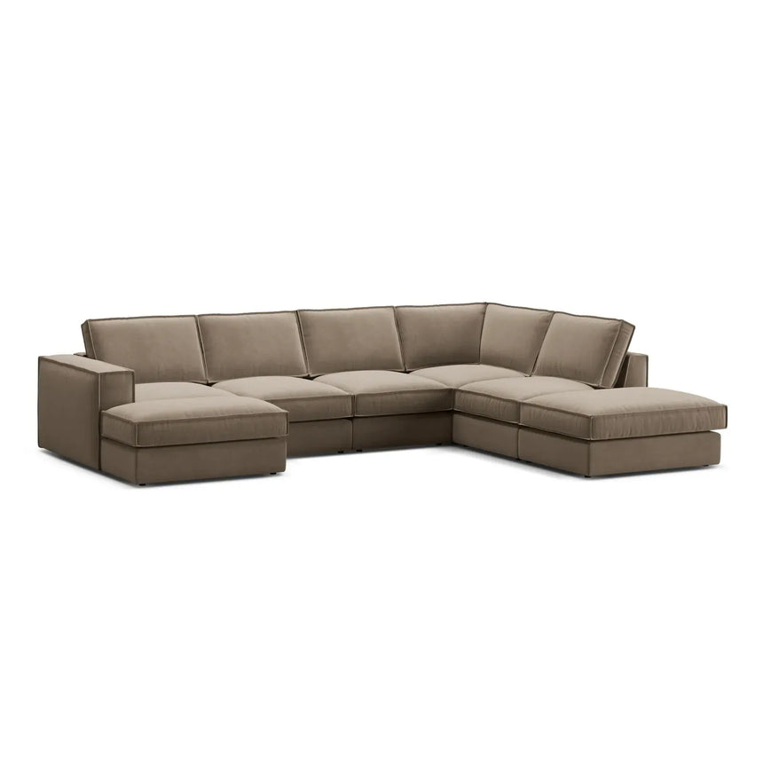 Pola 5-Sitzer Panorama Ecksofa, Rechte Seite, aus Samt in Beige (Salvador 1), 362x259 cm - ZEN ZONE Furniture