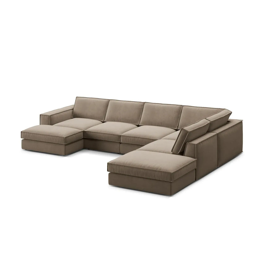 Pola 5-Sitzer Panorama Ecksofa, Rechte Seite, aus Samt in Beige (Salvador 1), 362x259 cm - ZEN ZONE Furniture