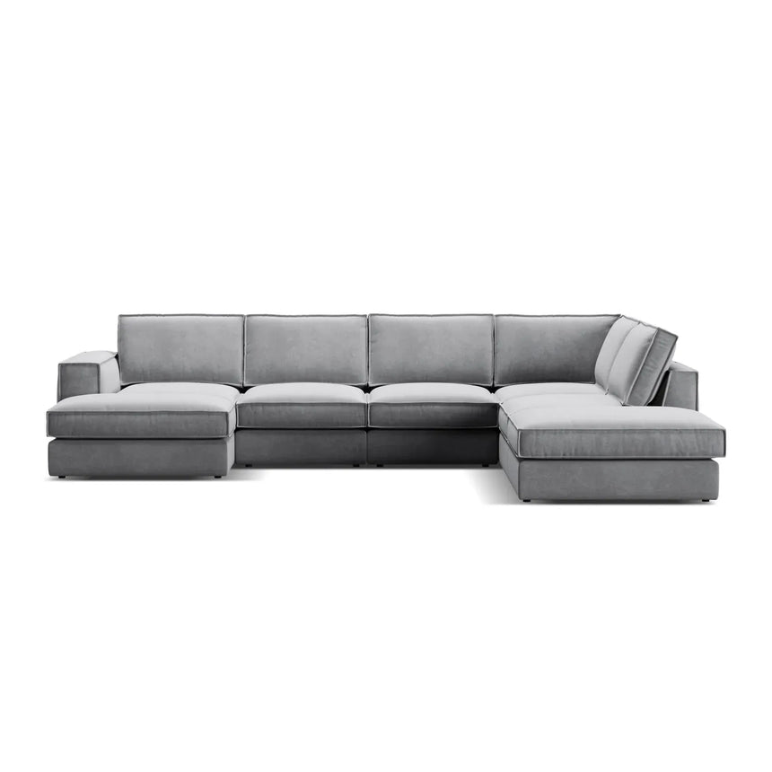 Pola 5-Sitzer Panorama Ecksofa, Rechte Seite, aus Samt in Beige (Salvador 1), 362x259 cm - ZEN ZONE Furniture