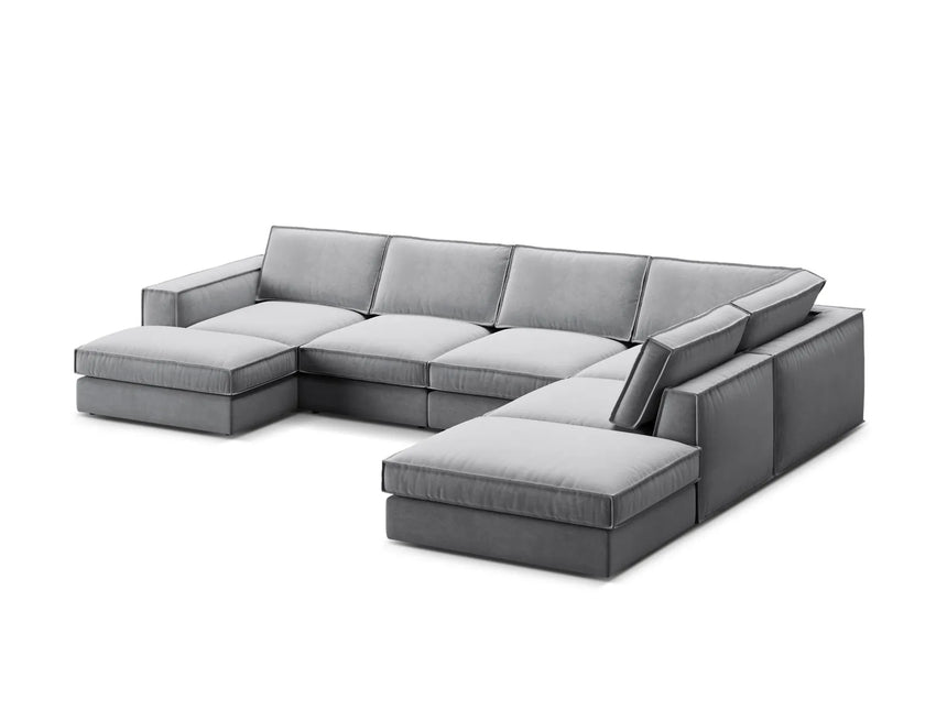 Pola 5-Sitzer Panorama Ecksofa, Rechte Seite, aus Samt in Grau (Salvador 17), 362x259 cm von Micadoni – Bild 4
