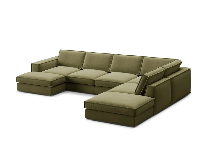 Pola 5-Sitzer Panorama Ecksofa, Rechte Seite, aus Samt in Grün (Salvador 8), 362x259 cm von Micadoni – Bild 4