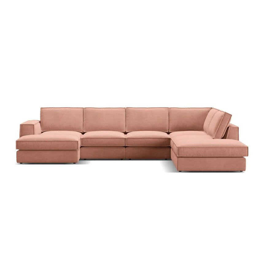 Pola 5-Sitzer Panorama Ecksofa, Rechte Seite, aus Samt in Beige (Salvador 1), 362x259 cm - ZEN ZONE Furniture