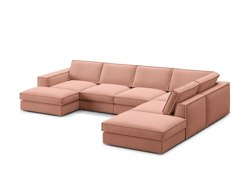 Pola 5-Sitzer Panorama Ecksofa, Rechte Seite, aus Samt in Rosa (Salvador 11), 362x259 cm von Micadoni – Bild 4