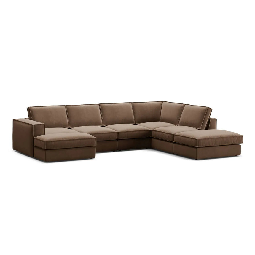 Pola 5-Sitzer Panorama Ecksofa, Rechte Seite, aus Samt in Beige (Salvador 1), 362x259 cm - ZEN ZONE Furniture