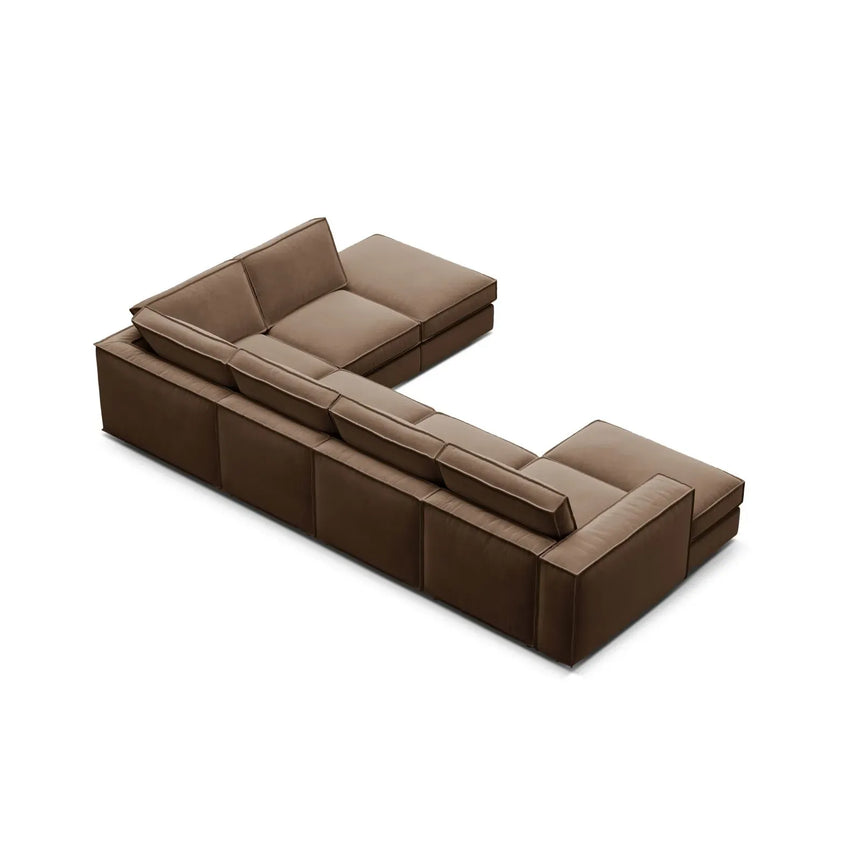 Pola 5-Sitzer Panorama Ecksofa, Rechte Seite, aus Samt in Beige (Salvador 1), 362x259 cm - ZEN ZONE Furniture