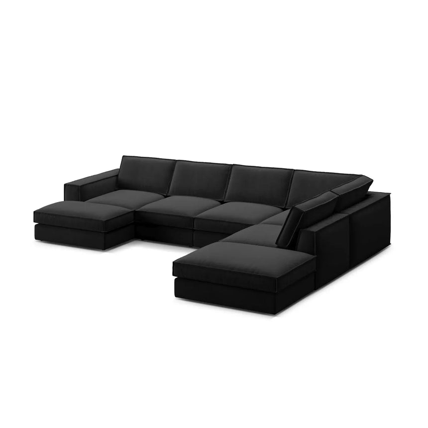Pola 5-Sitzer Panorama Ecksofa, Rechte Seite, aus Samt in Beige (Salvador 1), 362x259 cm - ZEN ZONE Furniture