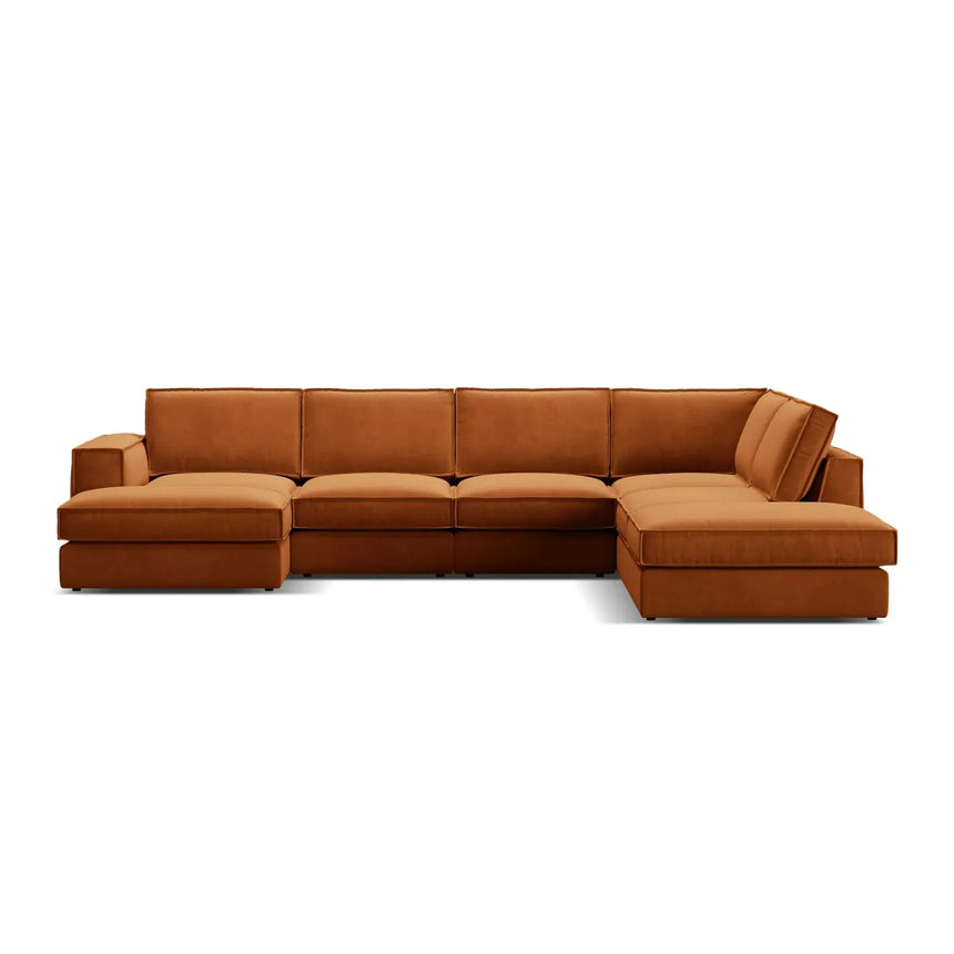 Pola 5-Sitzer Panorama Ecksofa, Rechte Seite, aus Samt in Beige (Salvador 1), 362x259 cm - ZEN ZONE Furniture