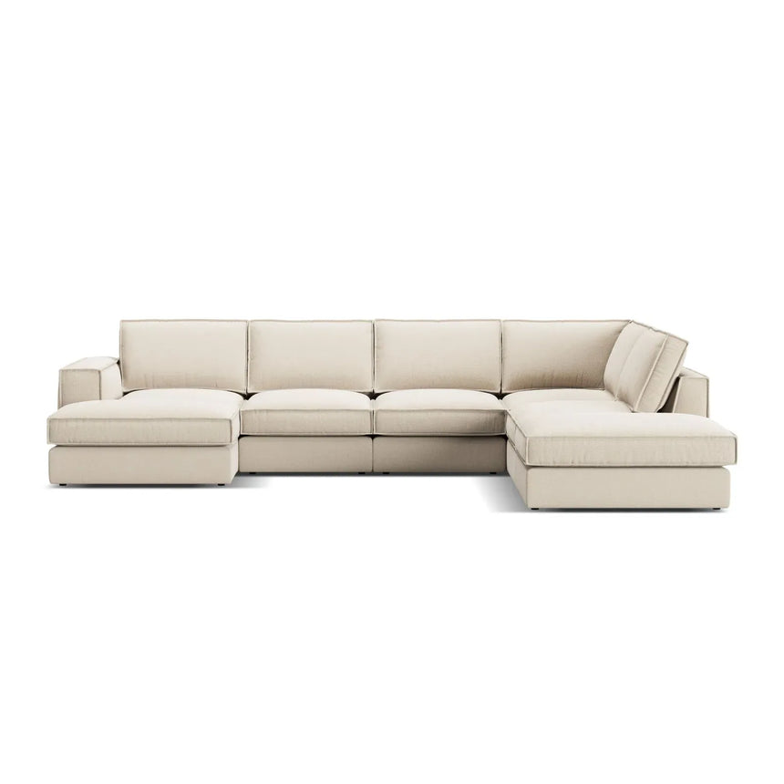 Pola 5-Sitzer Panorama Ecksofa, Rechte Seite, aus Samt in Beige (Salvador 1), 362x259 cm - ZEN ZONE Furniture