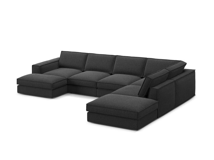 Pola 5-Sitzer Panorama Ecksofa, Rechte Seite, aus Strukturierter Stoff in Schwarz (BABEL BLACK), 362x259 cm von Micadoni – Bild 4