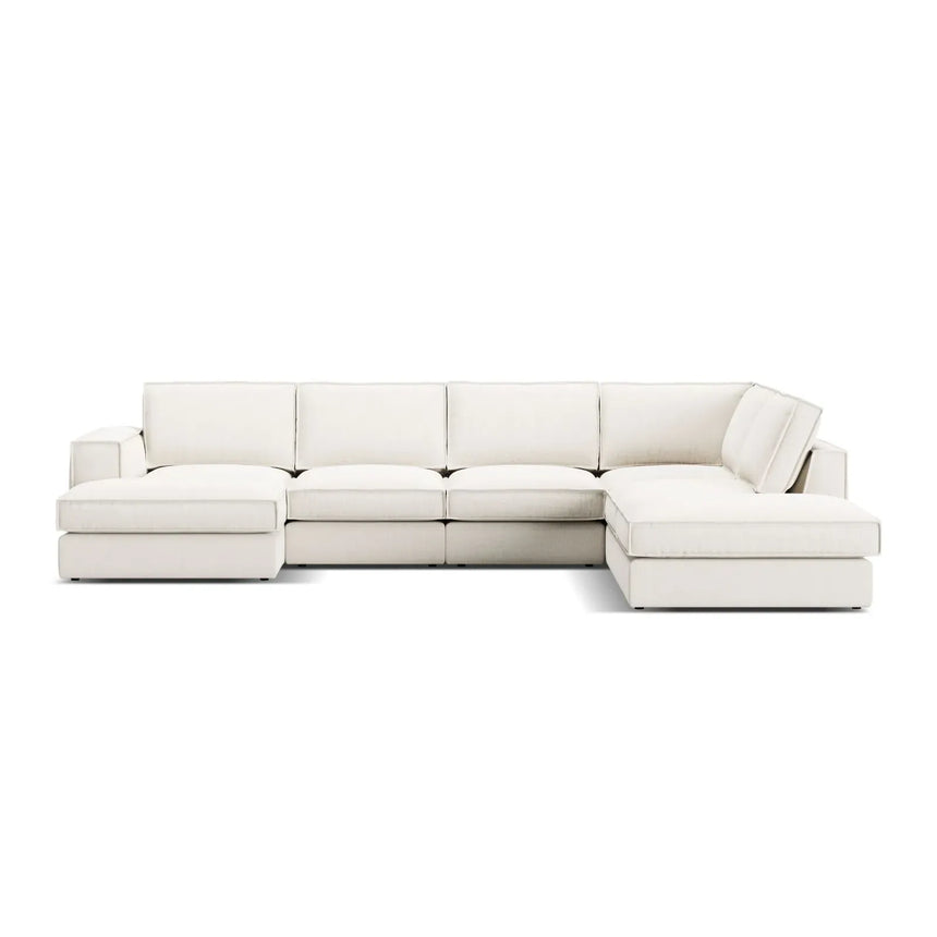 Pola 5-Sitzer Panorama Ecksofa, Rechte Seite, aus Samt in Beige (Salvador 1), 362x259 cm - ZEN ZONE Furniture