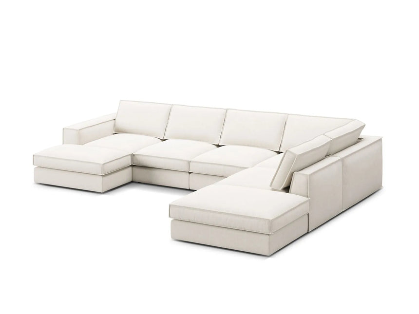 Pola 5-Sitzer Panorama Ecksofa, Rechte Seite, aus Strukturierter Stoff in Weiß (BABEL WHITE), 362x259 cm von Micadoni – Bild 4