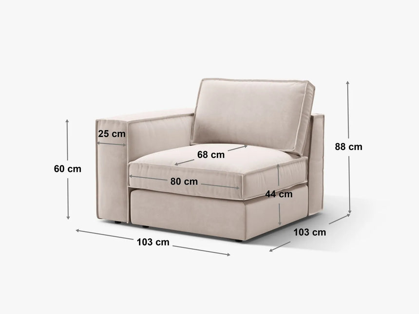 Pola Modulares 1-Sitzer Sofa Sitzelement, Linke Seite, aus Samt in Schokolade (Salvador 4), 103x103 cm von Micadoni – Bild 2