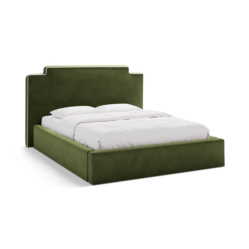 Princess Bett mit Kopfteil und Stauraum aus Samt in Elfenbein / Armeegrün (Magic Velvet 2256,Magic Velvet 2295), 160x200 cm von Micadoni – Bild 1