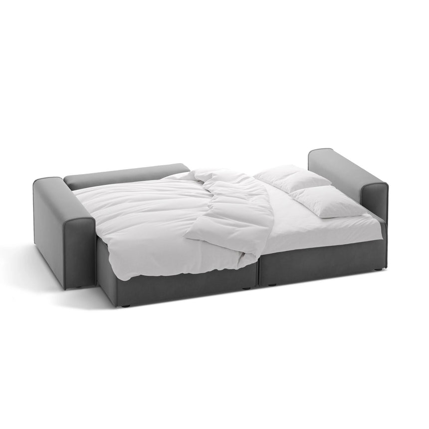 Victor 3-Sitzer Ecksofa, Linke Seite, ausziehbar mit Schlaffunktion und Bettkasten, aus Samt in Grau (Paris Steel), 246x148 cm von Micadoni – Bild 5