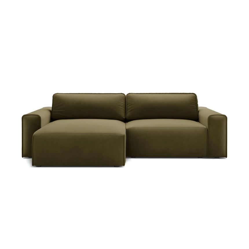 Victor 3-Sitzer Ecksofa, Linke Seite, ausziehbar mit Schlaffunktion und Bettkasten, aus Samt in Moosgrün meliert (Paris Forest), 246x148 cm von Micadoni – Bild 1