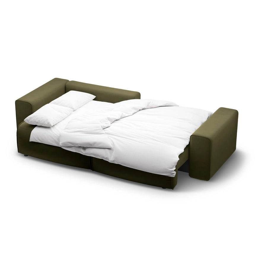Victor 3-Sitzer Ecksofa, Linke Seite, ausziehbar mit Schlaffunktion und Bettkasten, aus Samt in Moosgrün meliert (Paris Forest), 246x148 cm von Micadoni – Bild 7