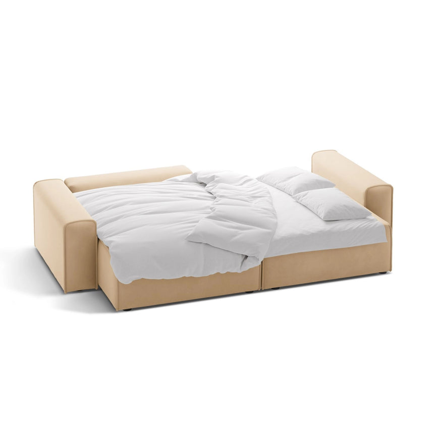 Victor 3-Sitzer Ecksofa, Linke Seite, ausziehbar mit Schlaffunktion und Bettkasten, aus Samt in Nude (Paris Beige), 246x148 cm von Micadoni – Bild 5
