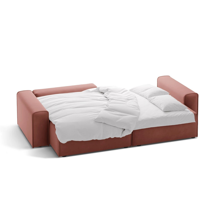 Victor 3-Sitzer Ecksofa, Linke Seite, ausziehbar mit Schlaffunktion und Bettkasten, aus Samt in Rosa (Paris Salmon), 246x148 cm von Micadoni – Bild 5