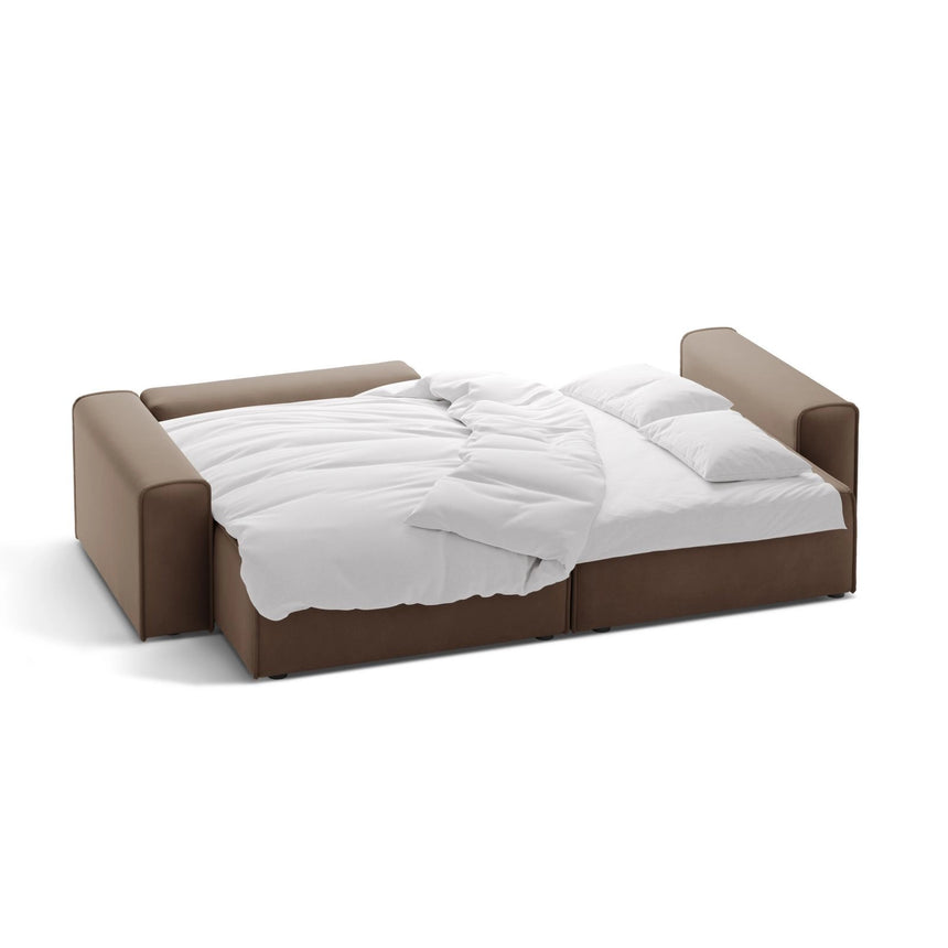 Victor 3-Sitzer Ecksofa, Linke Seite, ausziehbar mit Schlaffunktion und Bettkasten, aus Samt in Schokolade (Paris Chocolate), 246x148 cm von Micadoni – Bild 5