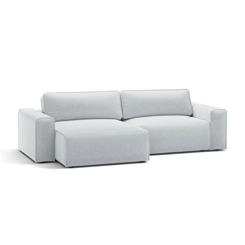 Victor 3-Sitzer Ecksofa, Linke Seite, ausziehbar mit Schlaffunktion und Bettkasten, aus Strukturierter Stoff in Hellgrau (Moly 70), 246x148 cm von Micadoni – Bild 4