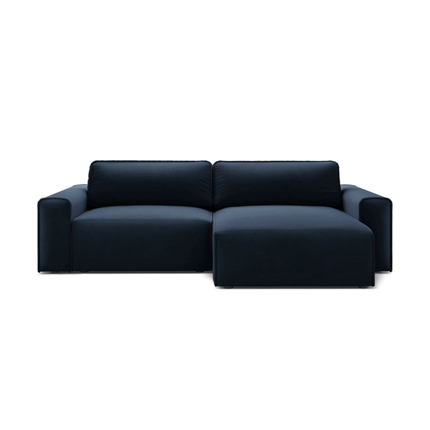 Victor 3-Sitzer Ecksofa, Rechte Seite, ausziehbar mit Schlaffunktion und Bettkasten, aus Samt in Dunkelblau (Paris Deep Blue), 246x148 cm von Micadoni – Bild 1