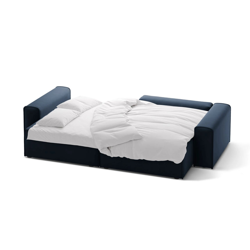 Victor 3-Sitzer Ecksofa, Rechte Seite, ausziehbar mit Schlaffunktion und Bettkasten, aus Samt in Dunkelblau (Paris Deep Blue), 246x148 cm von Micadoni – Bild 5