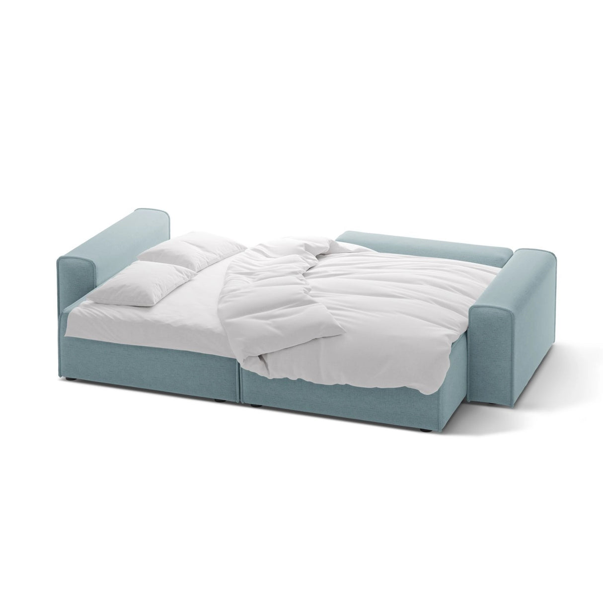 Victor 3-Sitzer Ecksofa, Rechte Seite, ausziehbar mit Schlaffunktion und Bettkasten, aus Strukturierter Stoff in Hellblau (Moly 74), 246x148 cm von Micadoni – Bild 5