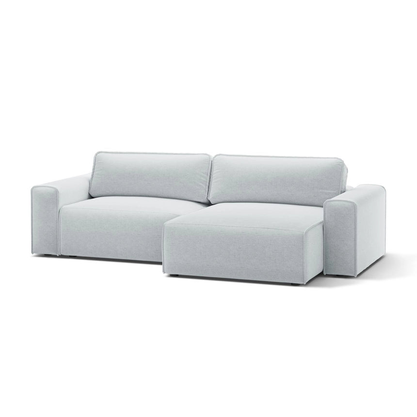 Victor 3-Sitzer Ecksofa, Rechte Seite, ausziehbar mit Schlaffunktion und Bettkasten, aus Strukturierter Stoff in Hellgrau (Moly 70), 246x148 cm von Micadoni – Bild 4