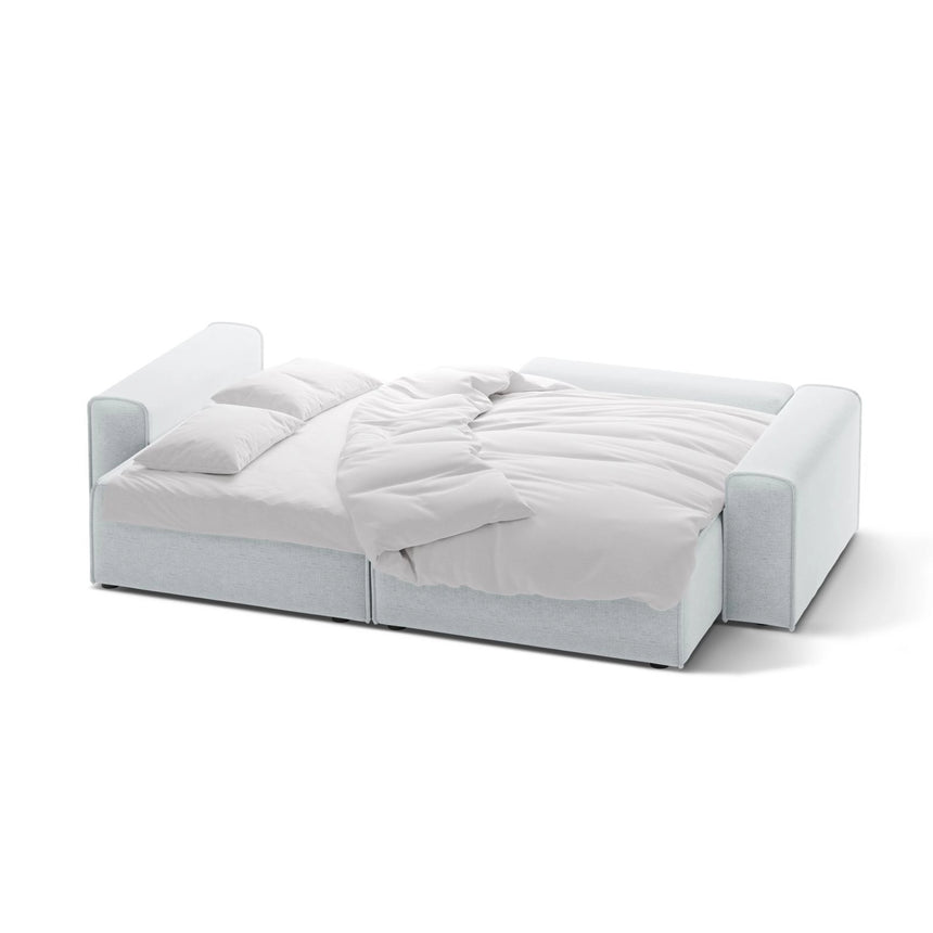 Victor 3-Sitzer Ecksofa, Rechte Seite, ausziehbar mit Schlaffunktion und Bettkasten, aus Strukturierter Stoff in Hellgrau (Moly 70), 246x148 cm von Micadoni – Bild 5