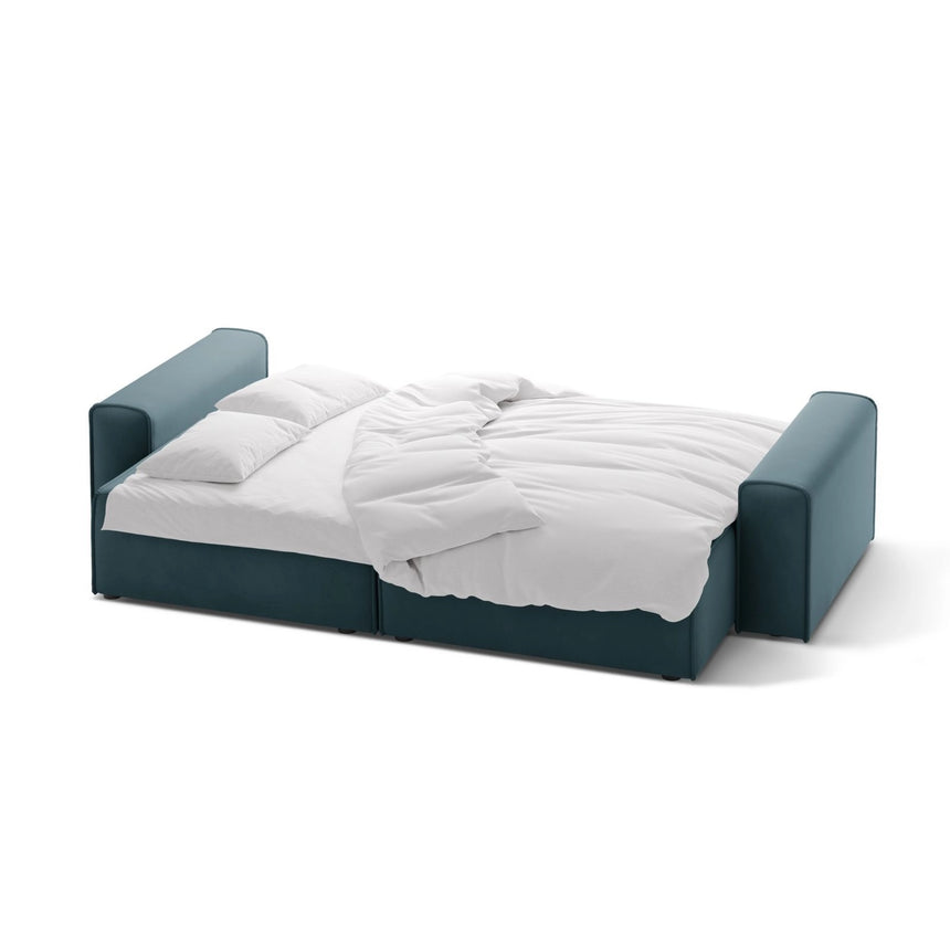 Victor 3-Sitzer Sofa, ausklappbar, mit Schlaffunktion und Bettkasten, aus Samt in Blue (Paris Dark Blue), 246x100 cm von Micadoni – Bild 5
