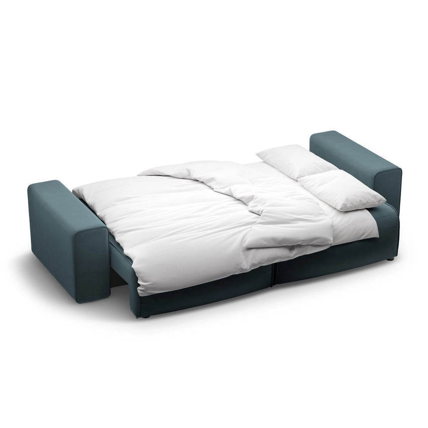 Victor 3-Sitzer Sofa, ausklappbar, mit Schlaffunktion und Bettkasten, aus Samt in Blue (Paris Dark Blue), 246x100 cm von Micadoni – Bild 7
