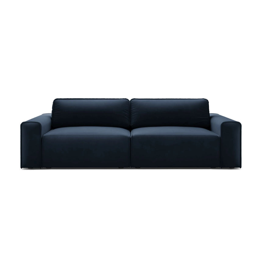 Victor 3-Sitzer Sofa, ausklappbar, mit Schlaffunktion und Bettkasten, aus Samt in Dunkelblau (Paris Deep Blue), 246x100 cm von Micadoni – Bild 1