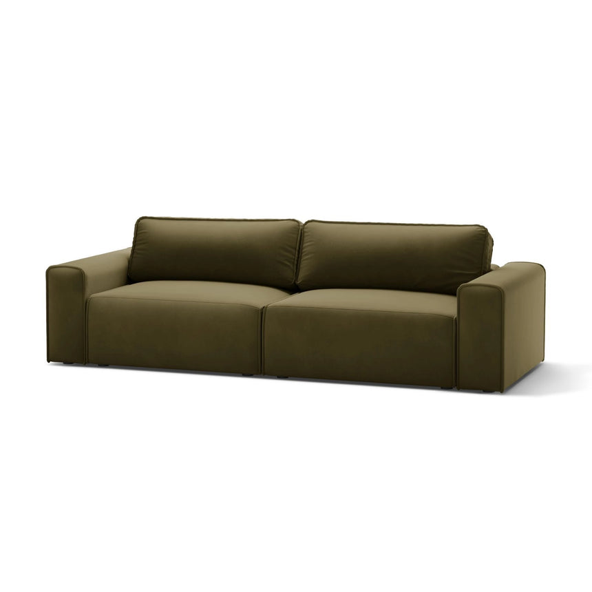 Victor 3-Sitzer Sofa, ausklappbar, mit Schlaffunktion und Bettkasten, aus Samt in Moosgrün meliert (Paris Forest), 246x100 cm von Micadoni – Bild 4