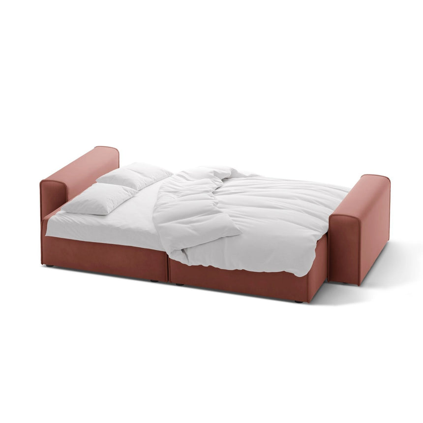 Victor 3-Sitzer Sofa, ausklappbar, mit Schlaffunktion und Bettkasten, aus Samt in Rosa (Paris Salmon), 246x100 cm von Micadoni – Bild 5